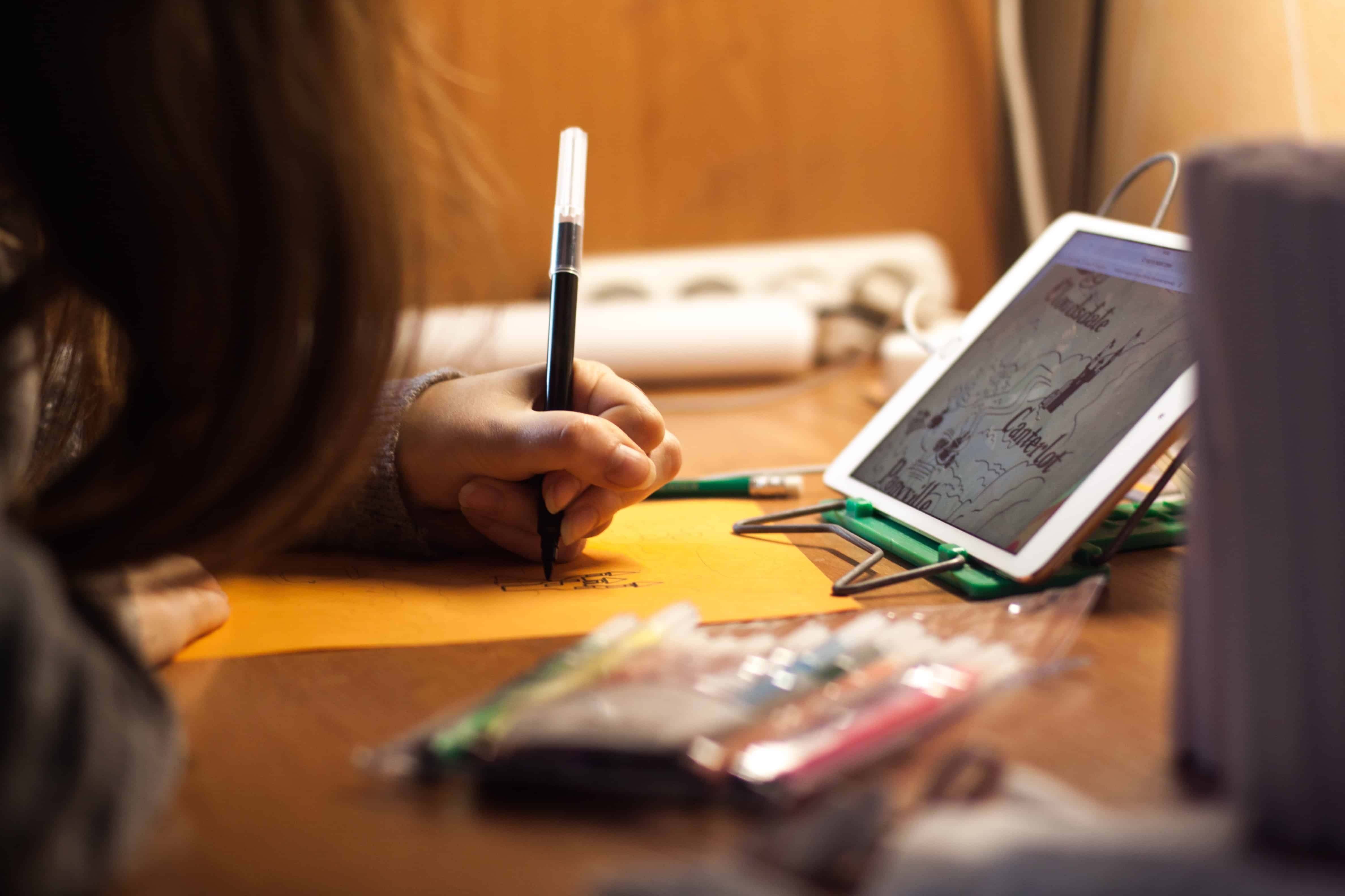 child working on something
